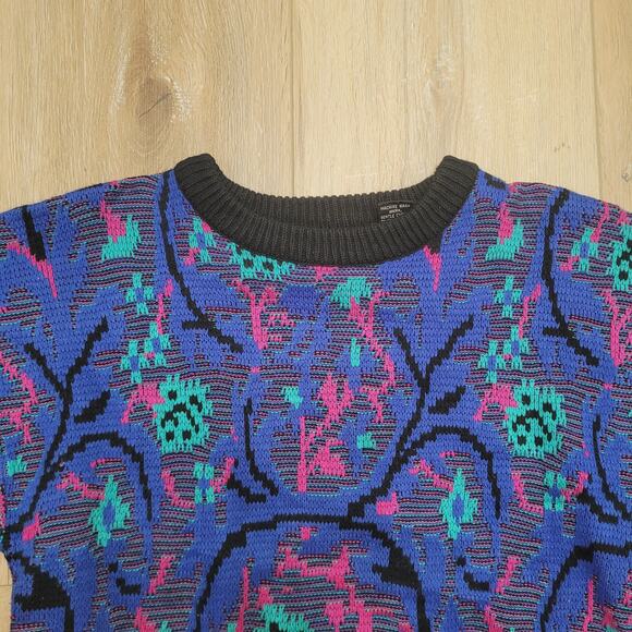 VTG 80s Bramble Lane Geometric Sweater Womens M Boxy Dropped Shoulder Acrylic - Picture 2 of 5